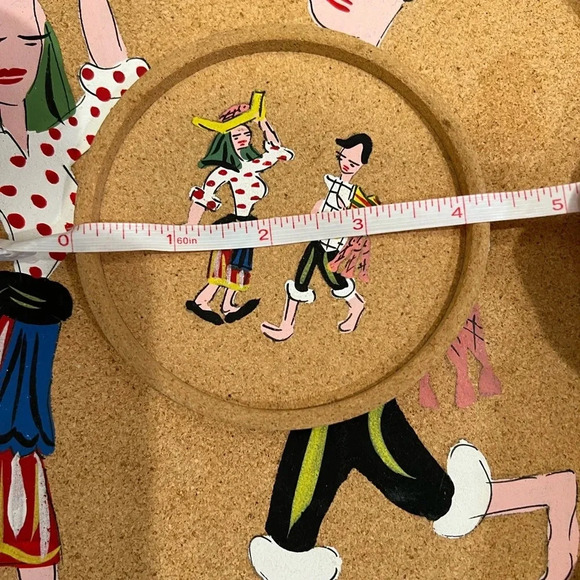 Mid-Century Hand-painted Portuguese Folk Cork Coaster Set - Picture 4 of 9